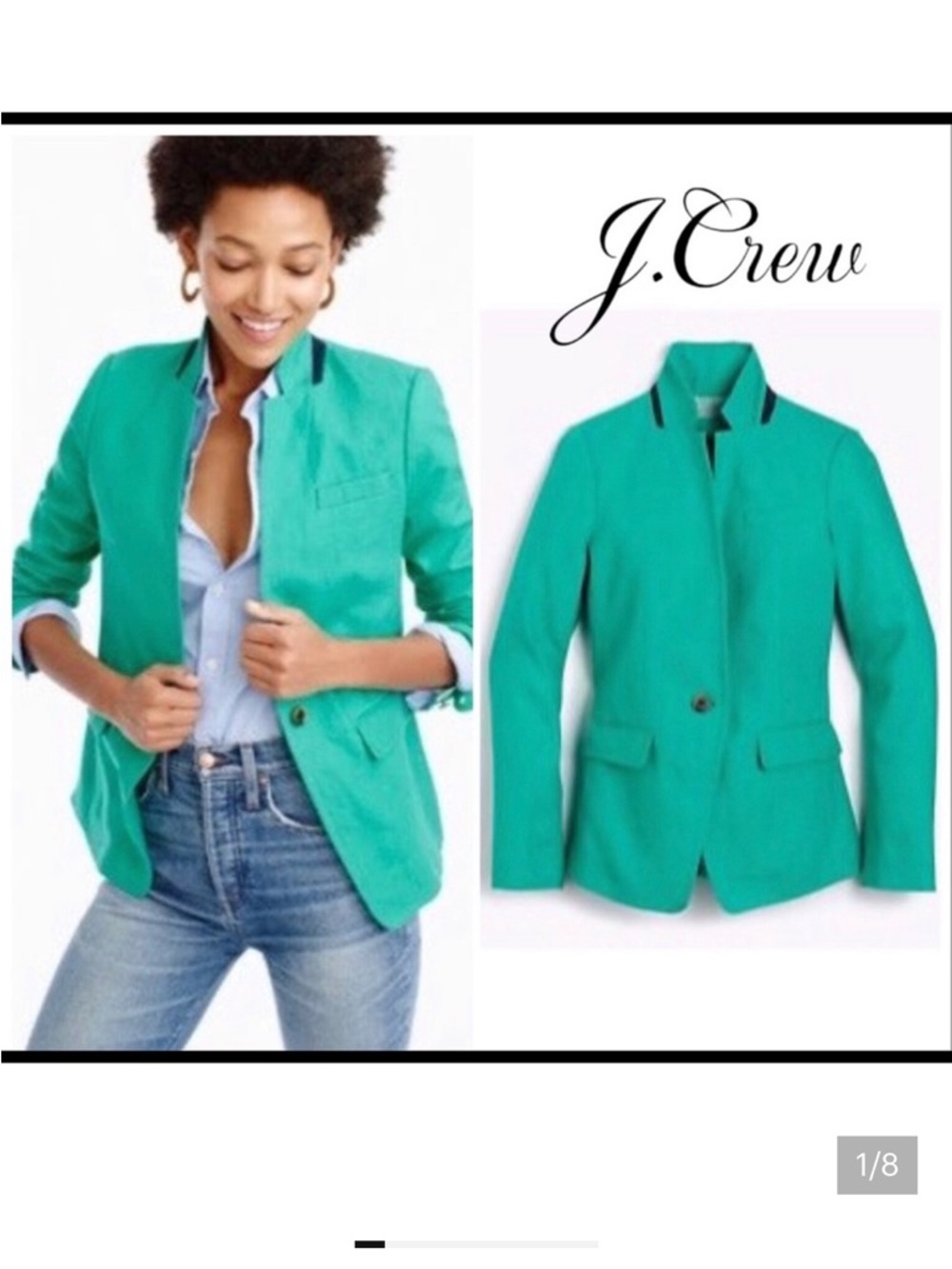 J. Crew Regent Linen Women's Bright Teal Single-Button Blazer